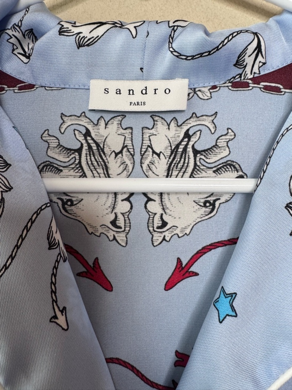 Sandro Paris Printed Pyjama -Style Satin Twill Shirt - Picture 3 of 13